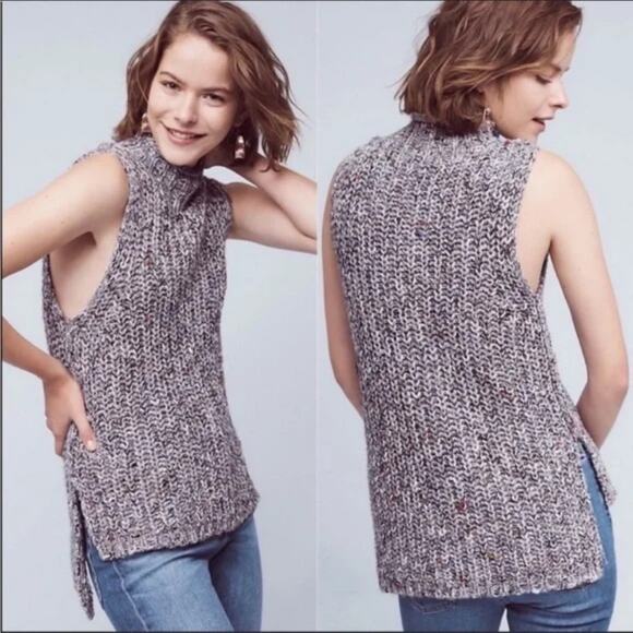 Anthro Moth Joelle Chunky Knit Sleeveless Tunic Sweater - Grey Marl - XS - Picture 1 of 9